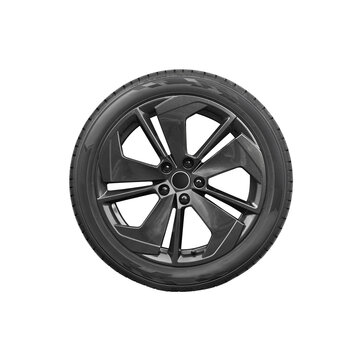  car tire with black alurim on free on isolated transparent background.