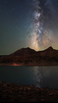 Beautiful night landscape , Milky Way  galaxy on the sky over the lake and mountains Space, night scene time lapse.