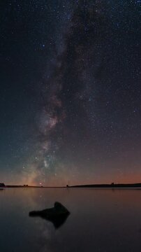 Beautiful night landscape , Milky Way  galaxy on the sky over the lake and mountains Space, night scene time lapse.