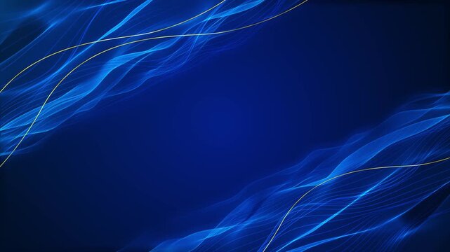 Elegant blue wave copy space visual smooth cyan ribbons, yellow curve accents, and dark clean center area. Perfect for business promos, digital title graphics, modern slides, and animated overlays.