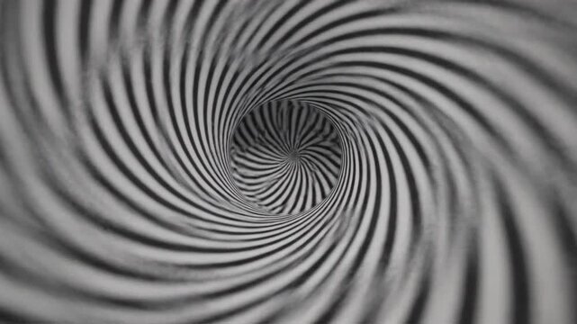 Black and white spiral optical illusion tunnel background