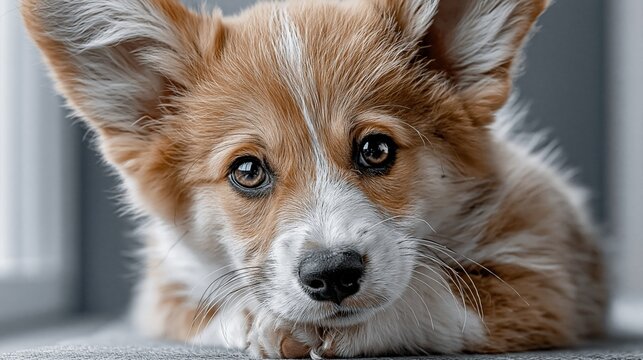 Adorable Pembroke Welsh Corgi Puppy with Big Expressive Eyes and Floppy Ears Indoors