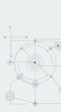Abstract technological background with circles, lines and nodes, schematic blueprint, digital network concept