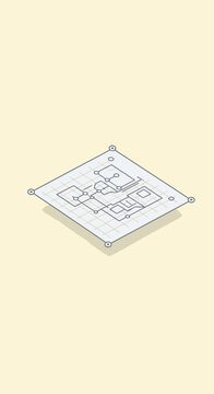 Isometric blueprint of a house floor plan with rooms and furniture layout, architectural design concept