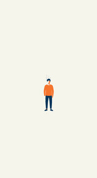Minimalist flat design illustration of a man standing, wearing an orange shirt and blue pants, on a clean light background, perfect for user profiles or simple avatars.