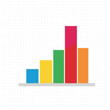 Modern colorful bar graph icon illustrating business data, financial statistics, market analysis, progress, and growth visualization.