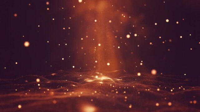 Abstract orange light particles floating on dark waves