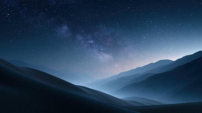 Serene Milky Way Galaxy over Misty Mountain Range at Night with Stars