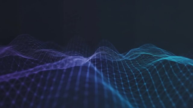 Abstract digital landscape with blue and purple light waves