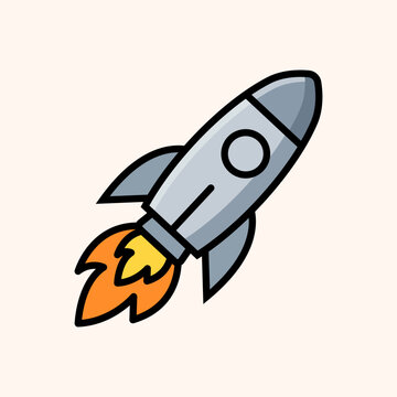 Flat Line Art Vector Illustration of a Flying Space Rocket Ship