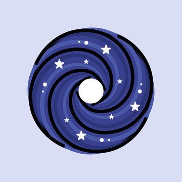 Flat Line Art Illustration of a Blue Galaxy Spiral or Black Hole with Stars