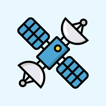 Flat Line Art Illustration of an Artificial Space Satellite