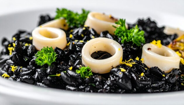 Croatian Black Risotto with Cuttlefish Close Up