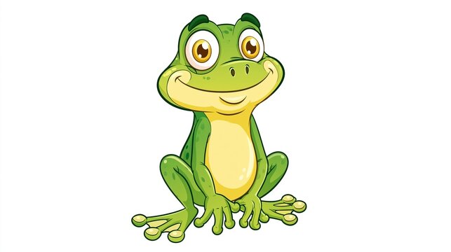 Happy Cartoon Frog Character with Big Eyes and a Cheerful Smile, Isolated on White Background