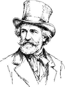 Giuseppe Verdi Hand-Drawn Ink Vector Portrait Illustration Isolated on Transparent Background
