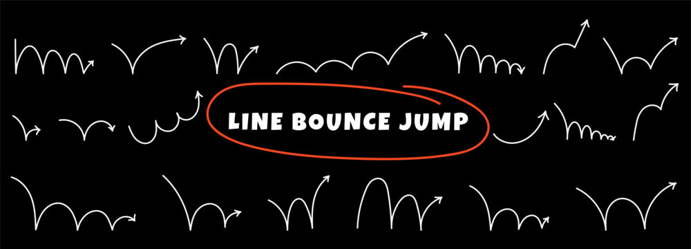 Soccer arrow jump with graphic ball wave for doodle bounce coil. Line loop illustration with thin moving cartoon for drawing effect energy. Player black soccer with background graphic squiggly.