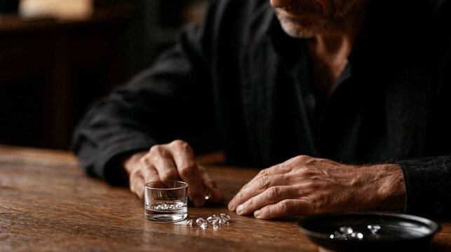 Elegant diamond collector sitting at a table examining gems, luxury gemstone collection lifestyle concept, with copy space