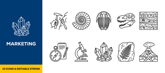 Paleontology Science Dinosaur Fossils and Archaeological Research Icons Flat Vector Illustration Icon Bundle Set High Resolution © Nilima