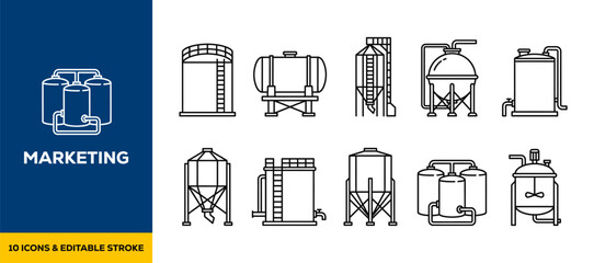 Grain Silos Industrial Storage Tanks and Agricultural Facility Symbols Flat Vector Illustration Icon Bundle Set High Resolution © Nilima