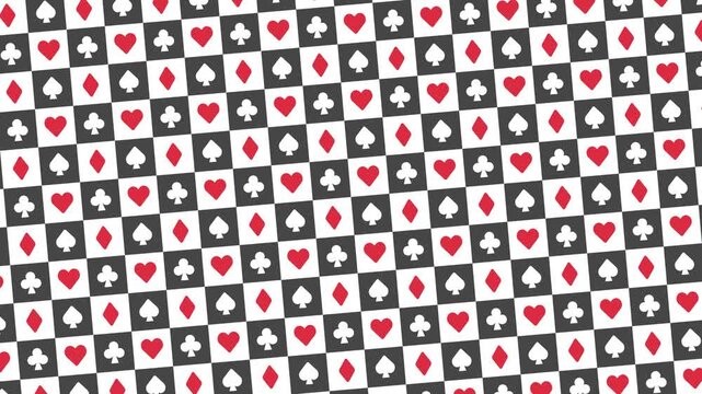 4種類のトランプ記号が並んだチェックの背景アニメーション／A checkered background animation featuring all four playing card suit symbols