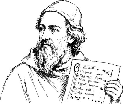 Guido of Arezzo Italian Music Theorist and Inventor of Modern Musical Notation Hand-Drawn Ink Vector Portrait Illustration Isolated on Transparent Background
