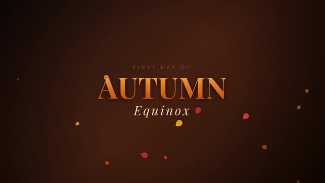 Animated Autumn Equinox title with falling leaves on a brown background