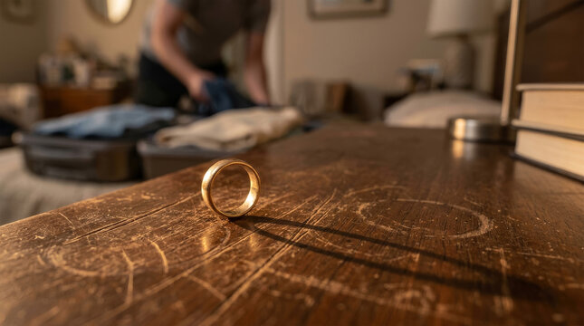 Gold wedding ring left on dresser during breakup