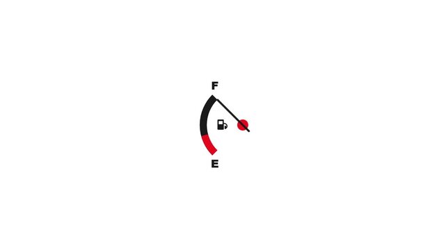 Car fuel gauge dropping to empty animation Red low gas indicator dial