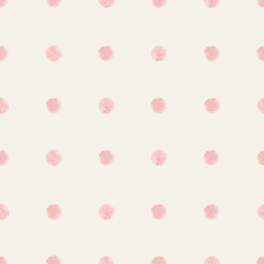 Seamless pattern with pink watercolor polka dots on a beige background. Ideal for packaging, decor, textiles, and playful surface design collections. © Tatiana
