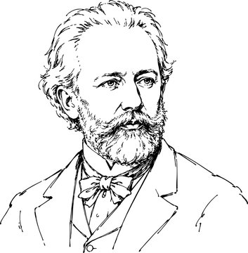 Pyotr Ilyich Tchaikovsky  Hand-Drawn Ink Vector Portrait Illustration Isolated on Transparent Background
