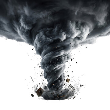 Destructive swirling tornado funnel cloud as isolated on transparent background