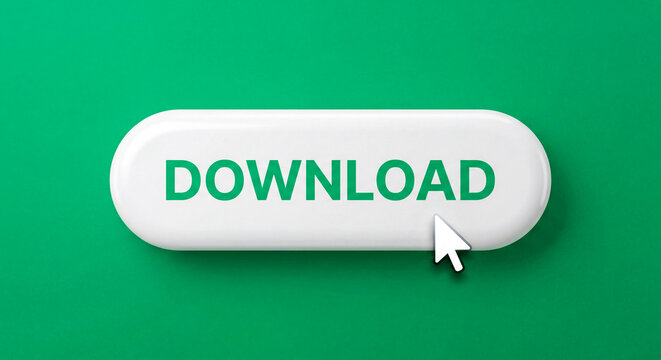 Minimalist White 3D "DOWNLOAD" Button with Cursor on Emerald Green Background