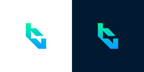 Modern abstract geometric letter b and v logo design with bright green and blue gradient on white and dark backgrounds © anello
