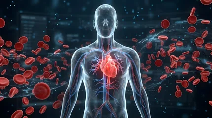 Human circulatory system with heart and blood cells © detiyy