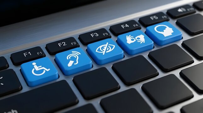 Computer keyboard featuring blue accessibility shortcut keys