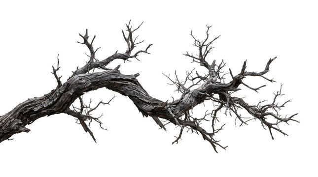 Dead tree branch for Halloween. Spooky dry wood on a isolated transparent background png.