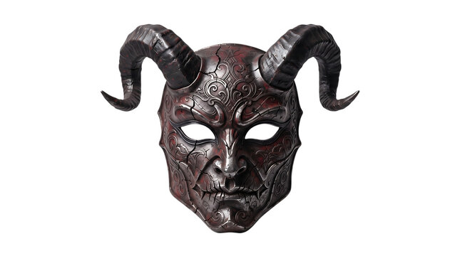 Scary demon mask for Halloween. Horned devil face on a isolated transparent background png