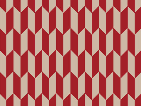Modern seamless geometric pattern featuring repeating vertical chevron shapes in deep red and warm beige. The clean symmetrical design creates a bold retro and contemporary aesthetic.