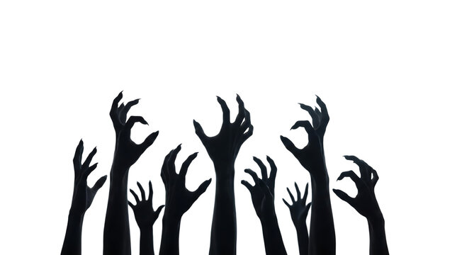 Scary zombie hands reaching up. Halloween monster claws on a isolated transparent background png