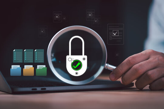 Information security auditor evaluates data protection cybersecurity audits, compliance verification, risk assessment, secure documentation, access control, privacy management, regulatory compliance