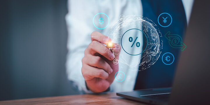 Financial analyst monitors foreign exchange rates, global currency markets, interest rate trends, cross-border payments, fintech solutions, digital banking, and international financial transactions.