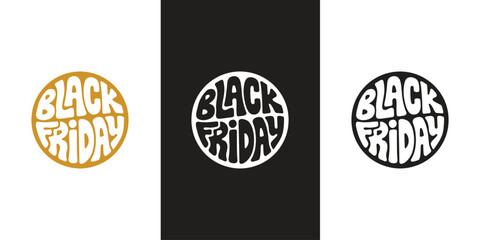 Black Friday circular typography logo design, Seasonal sale badge collection for retail marketing © MdAbdul