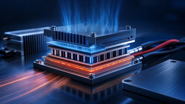 Electronic Heat Sink Cooling Module Emitting Blue Vapor