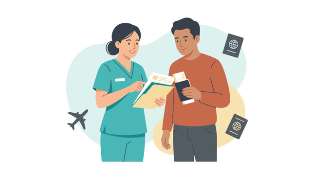 Nurse Assisting Traveler with Documents and Passports for International Travel