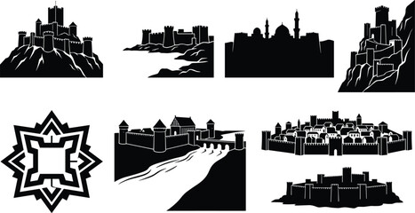 Obraz premium Collection of castle and fortress silhouettes