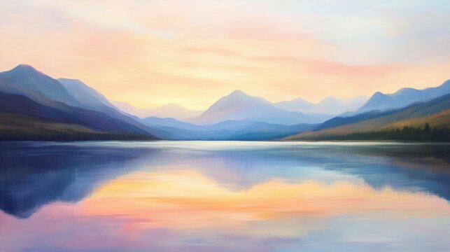 Tranquil mountain lake at sunset with vibrant reflections and serene atmosphere