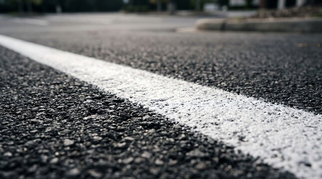 Close-up of white painted line on asphalt road surface