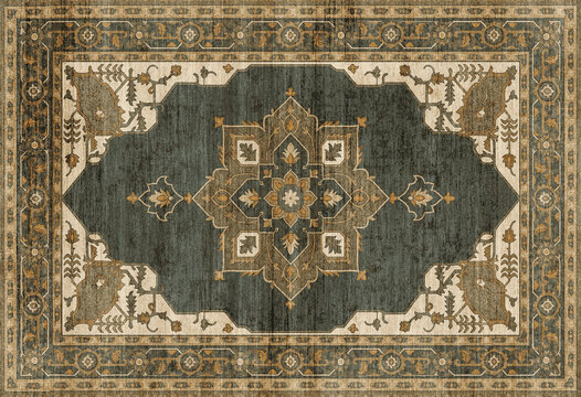 Persian Folk style traditional printed Carpet with trending colors and texture in high resolution
