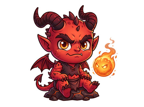 Cute red devil character. Halloween monster on a isolated transparent background png