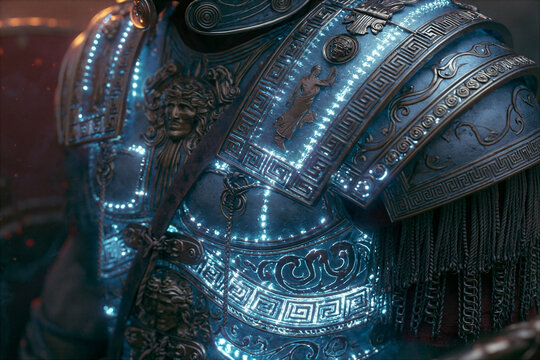 The Armor of God with highly detailed Roman soldier equipment infused with divine symbolism